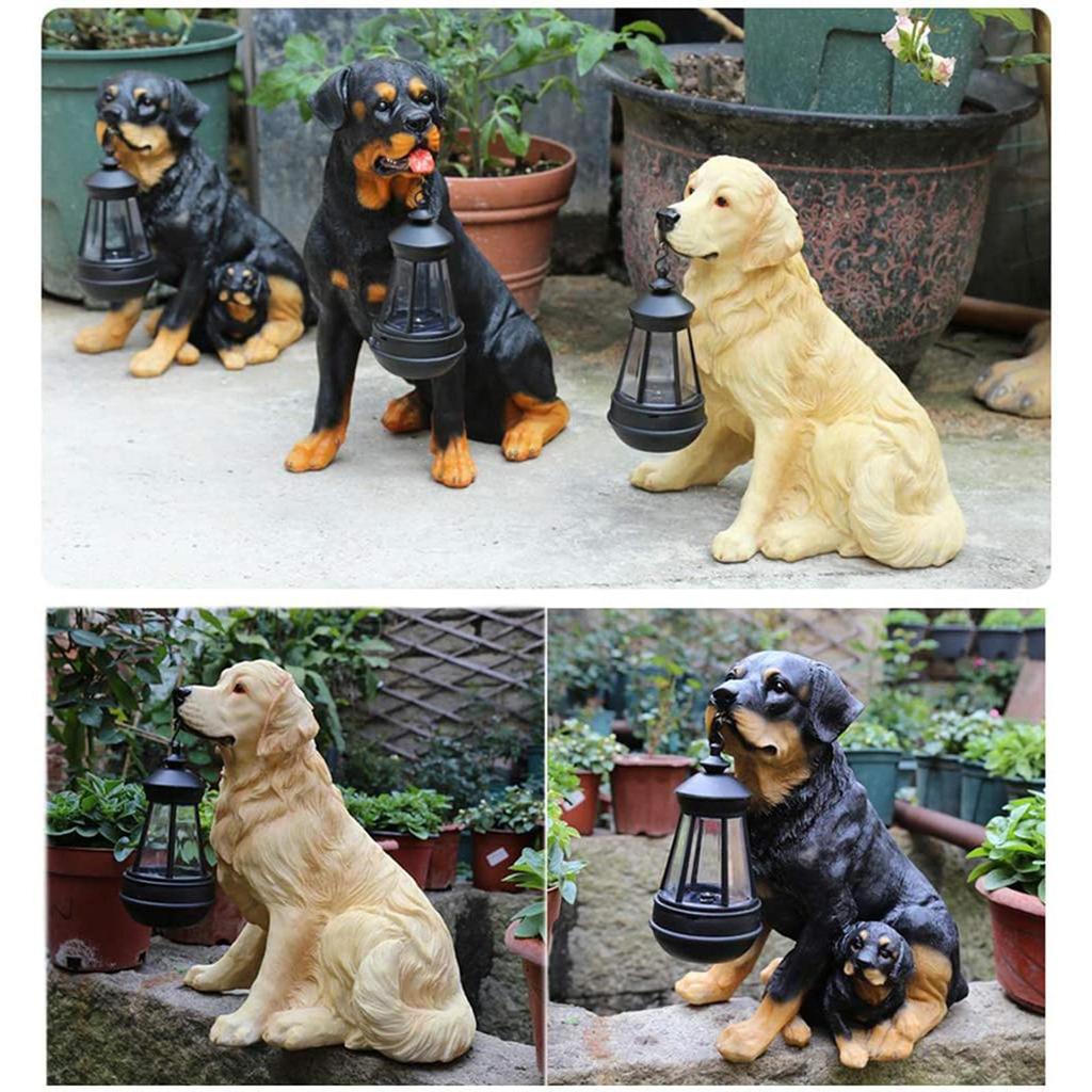 Ozdoba Ogrodowa Żywiczna Statua Psa Światło LED na Energię Słoneczną Rustykalna Figurka na Podwórko Weranda