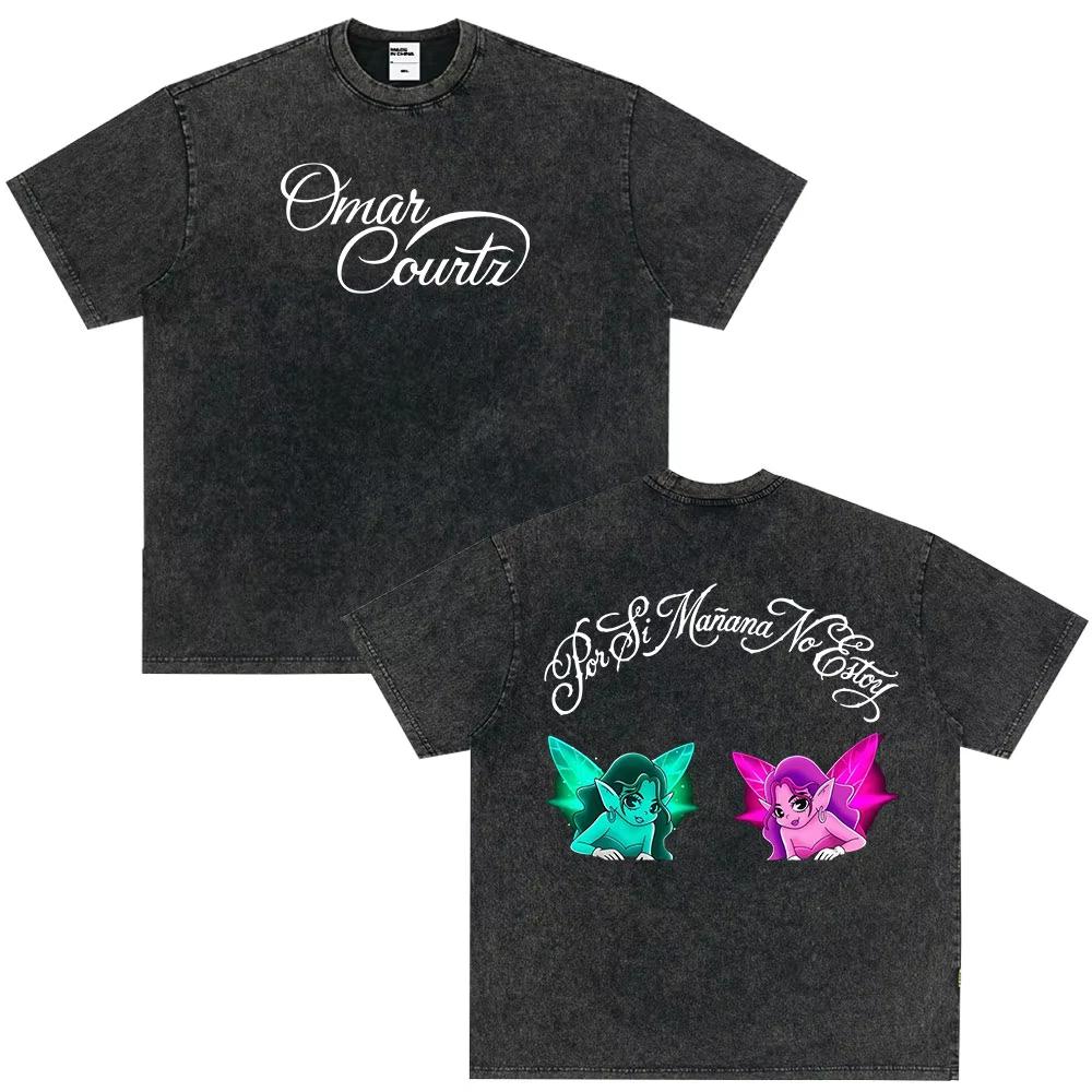 Vintage Washed Tees Omar Courtz Por Si Manana No Estoy Album Printed T Shirts Men Women Fashion Tshirt Harajuku Casual TShirts