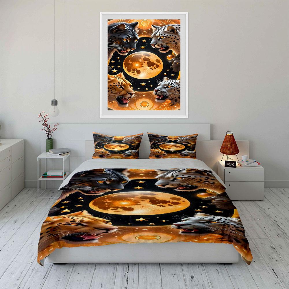 Leopards, moon, and stars. Bedding sets Duvet cover sets Duvet covers Pillowcases(1* Duvet Cover 2* Pillowcases without duvet insert)