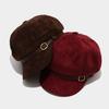 Retro simple suede metal buckle octagonal hat female autumn and winter temperament beret showing face small painter newsboy hat