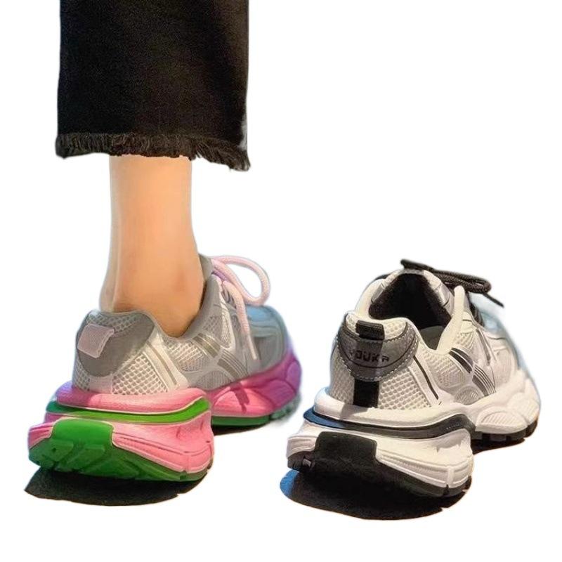 Color matching dad shoes 2025 autumn new Korean version of women's breathable sports shoes negotiation casual single shoes breathable mesh shoes