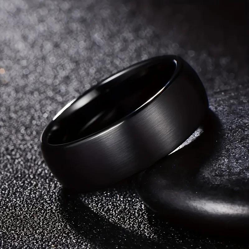 8mm Classic Black Brushed Matte Finish Stainless Steel Band Ring - Simple Stylish Men's Women's Ring