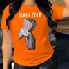 TIME A TEAM HAND Cotton T-Shirt Short Sleeve Round Neck Women 2d Print Tops