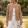 ZANZEA Women Elegant Color Block Round Neck Long Sleeve Thin Cardigan Woolen Jackets