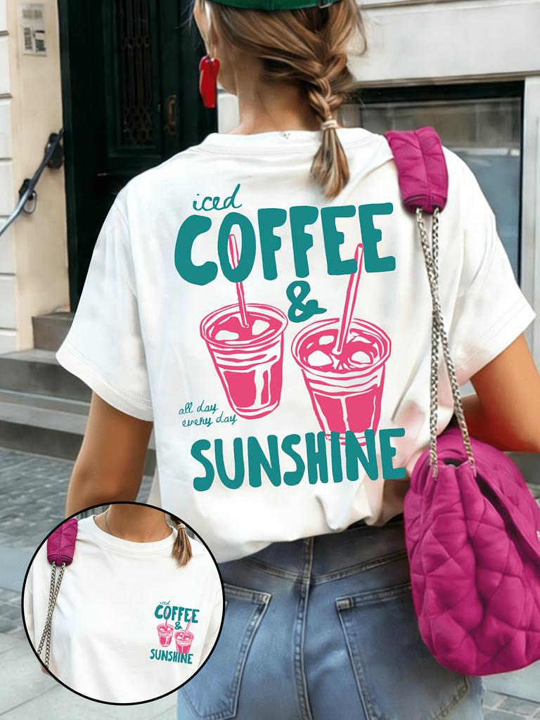 Summer New Iced Coffee Sunshine Graphic Print Cotton Tshirt For Unisex Short Sleeve Tees Casual Unisexs And Unisexs T Shirt