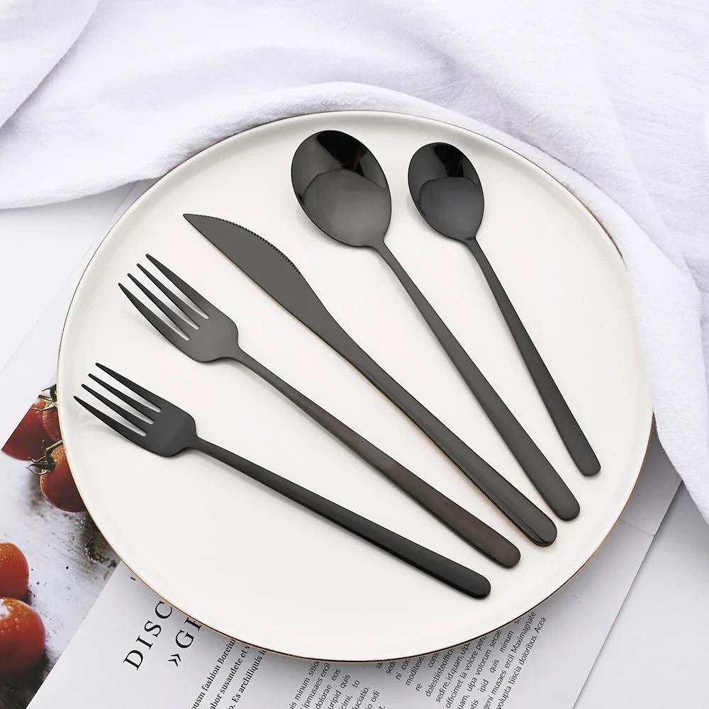 20Pcs/Set Black Cutlery Set Stainless Steel Gold Tableware Knife Dessert Fork Spoon Dinnerware Set Kitchen Flatware Silverware
