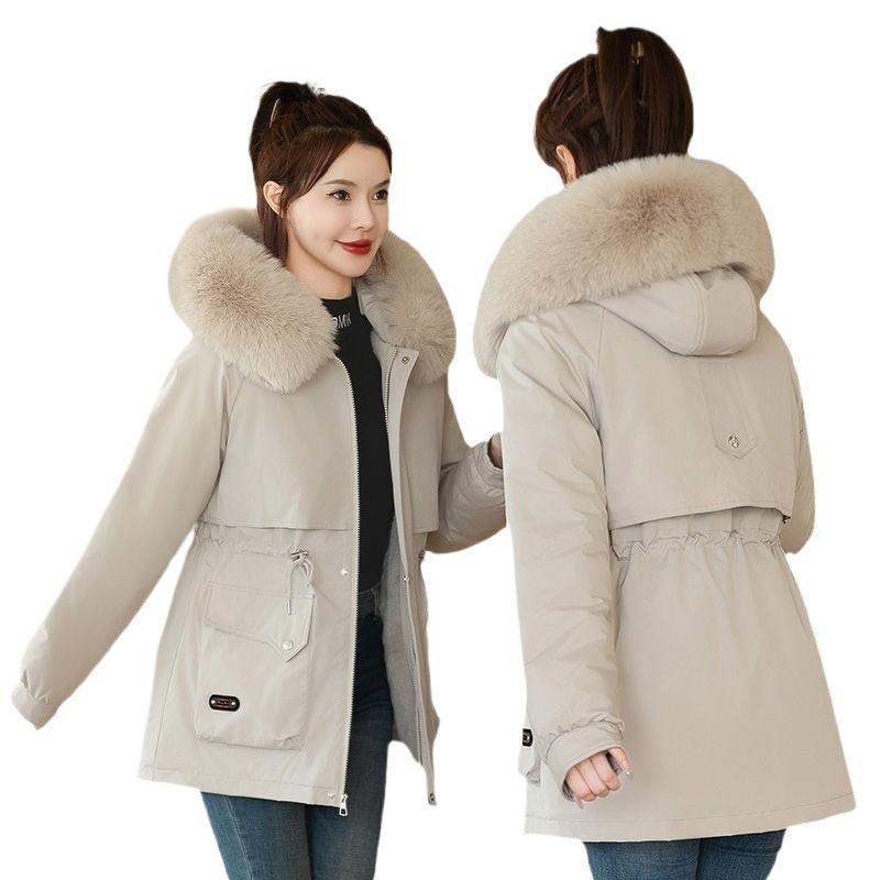 Winter New Velvet Thicker Pie To Overcome Waist Cotton-padded Clothes Medium and Long Cotton-padded Clothes Cotton-padded Jacket