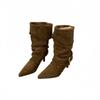 High Heel Pointed Pile Boots Medium Knight Boots Women's Boots 2025 Fall Winter Western Cowboy Brown Skinny Boots