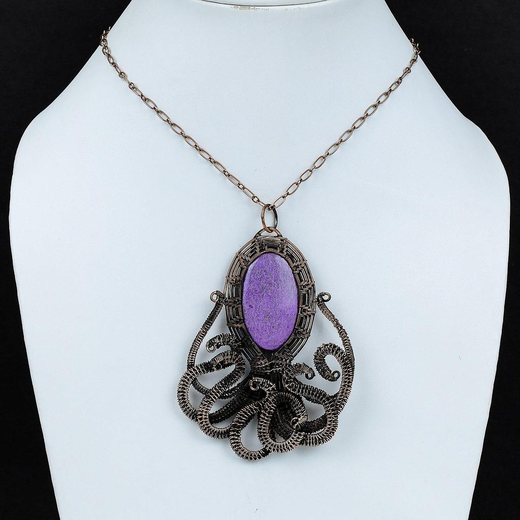 Purpurite Pendant Copper Wire Wrapped Pendant Handmade Copper Jewelry Octopus Pendant Wire Wrap Gemstone Jewelry Gift For Mom Unique Pendant