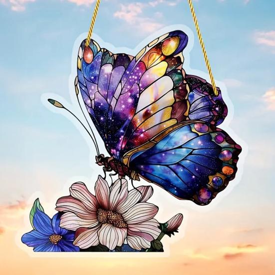 

Animal Sun Catcher Multicolor Acrylic Bird Bat Pendant Stained Glass Style Hanging Decoration for Living Room Bedroom Windows Balconies E