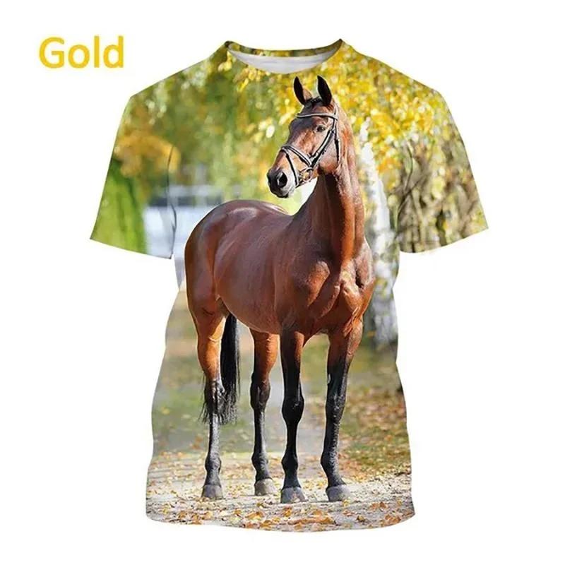 Men's Street Hip-hop Harajuku Style Trendy Short-sleeved Horse 3d Printed T-shirt Cool T-shirt