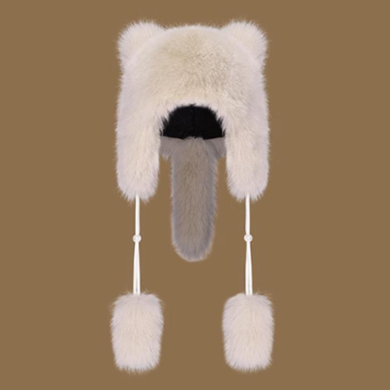 Faux Raccoon Fur Hat For Women Winter Northeast Ear Protection Thickened Warm Lei Feng Hat Fluffy Fur Cap Fashion Bomber Hat