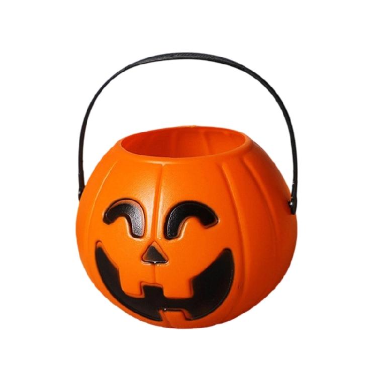 Halloween Decorative Pumpkin Light Plastic Holder Portable Storage Bucket with Handle For Indoor Outdoor Use