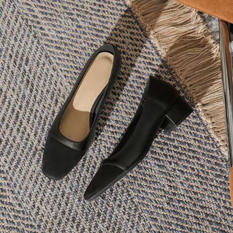 Color Matching Small Fragrant Wind Thick Heel Single Shoes Women's Spring and Autumn 2025 New Middle Heel Comfortable Light Mouth Ladyshoes Fr
