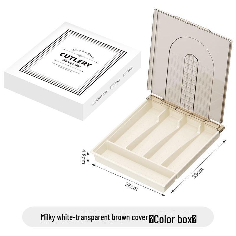 Transparent Multi-Grid Kitchen Storage Box with Lid: Organizer for Chopsticks & Cutlery