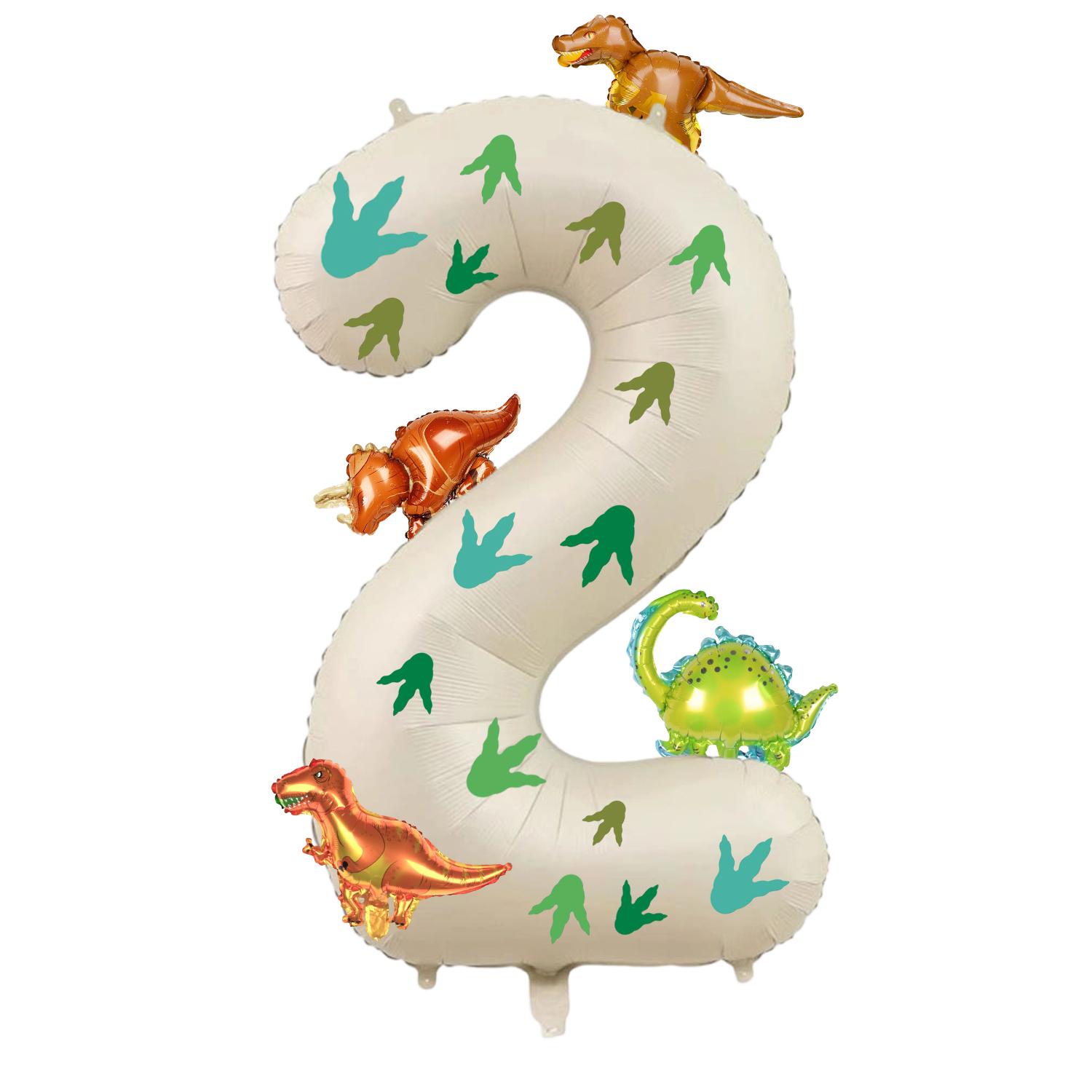 

32 inch milky white aluminum foil digital balloon with 15pc dinosaur footprints and 4pc dinosaur balloons for birthday parties Number&40inch