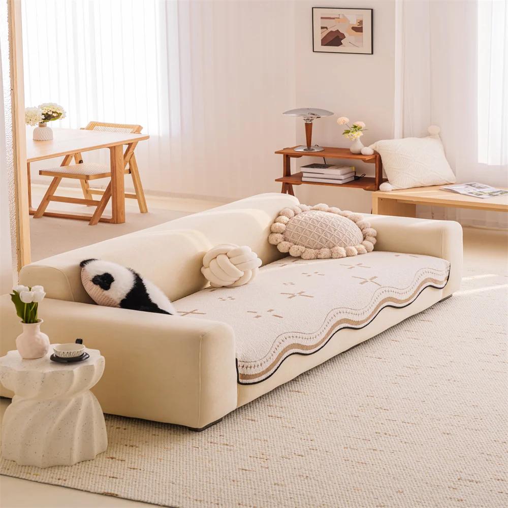 Rabbit Plush Sofa Cushion New Autumn and Winter a Whole Non-slip Cover Cloth Cover Set