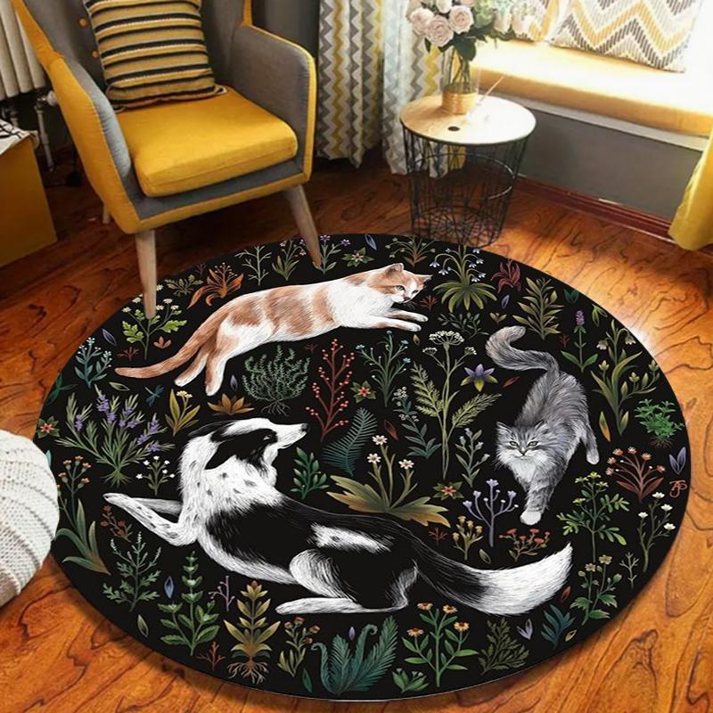 

Boho Monstera Leaf Round Rug, Neutral Tropical Plant Print Floor Mat, Non-Slip Living Room Carpet, Wabi-Sabi Home Decor Carpet 80cm