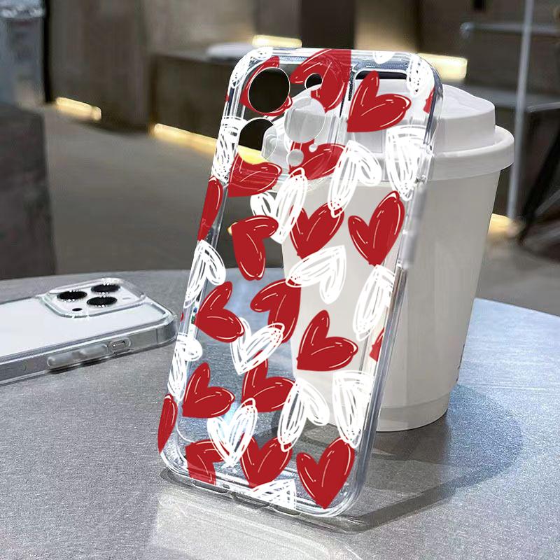 Simple Love Heart Bow Polka Dot Phone Case For iPhone 17 16 15 Pro Max 14 13 12 11 XS X XR 7 8 Plus 16E 17 Air Transparent Cover