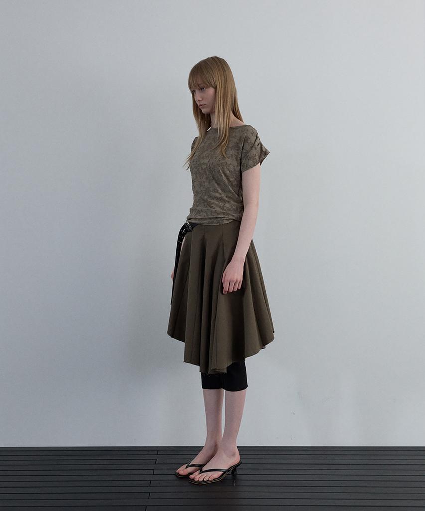 Unessin Asymmetric Cutting Midi Skirt_Khaki