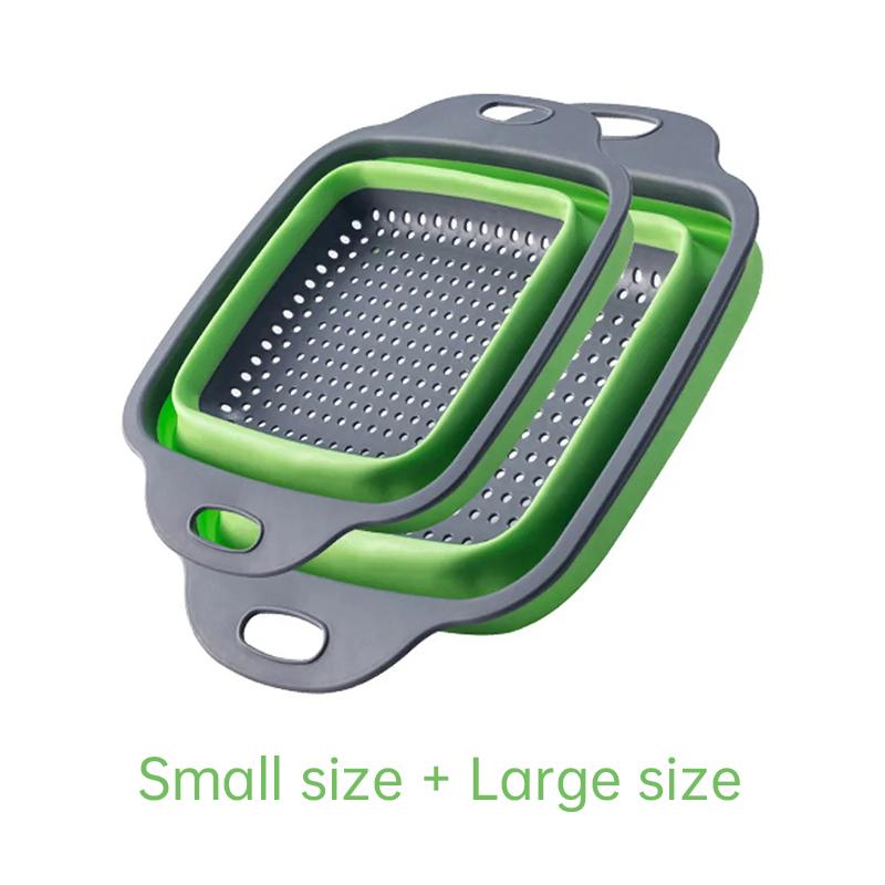2pcs Folding Silicone Drain Basket Fruit Vegetable Washing Basket Strainer Colander Collapsible Drainer Kitchen Storage Tool