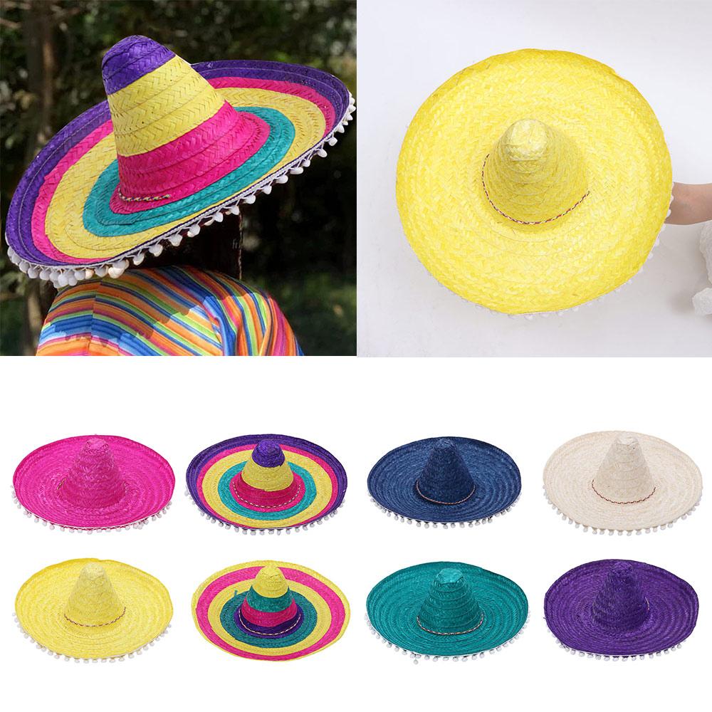 Colorful Wide Brim Mexican Party Hat Sombrero Sun Hat Summer Straw Hats  Men