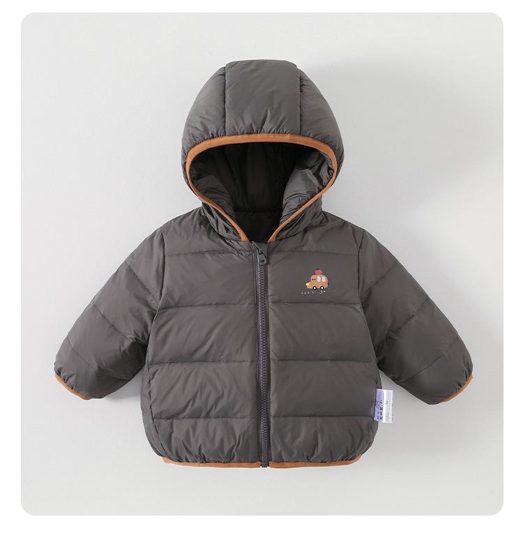 Baby Cartoon Hooded Down Jacket - Warm Autumn/Winter Long-Sleeved Zipper Shirt for Boys' Outdoor Wear