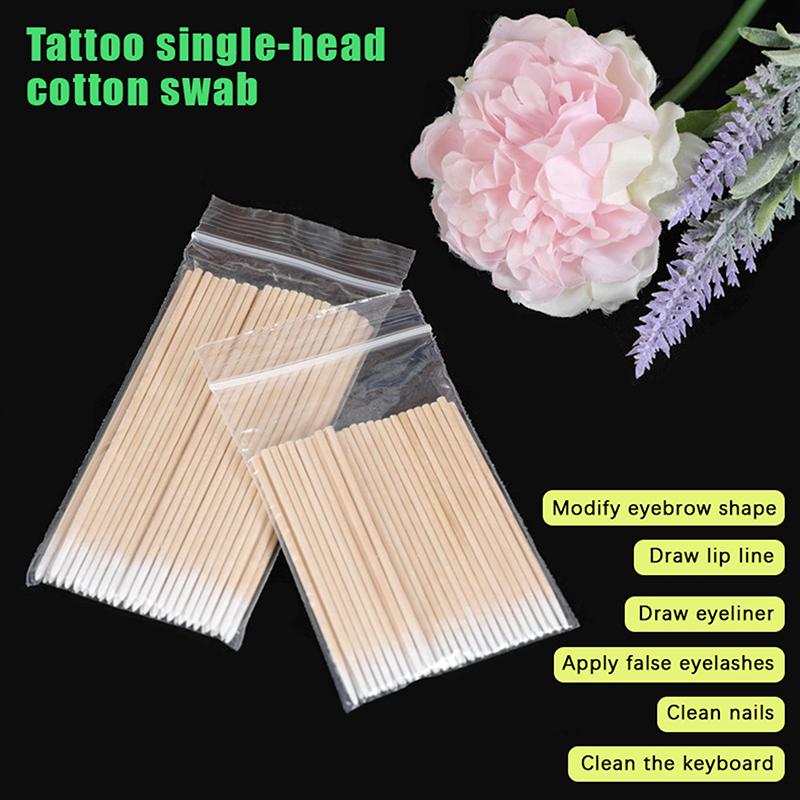 50/100 kusů jednorázových víceúčelových vatových tamponů na dřevo 7/10 cm Čištění make-upu Nástroj na odstranění tetování Permanentní potřeby na tetování