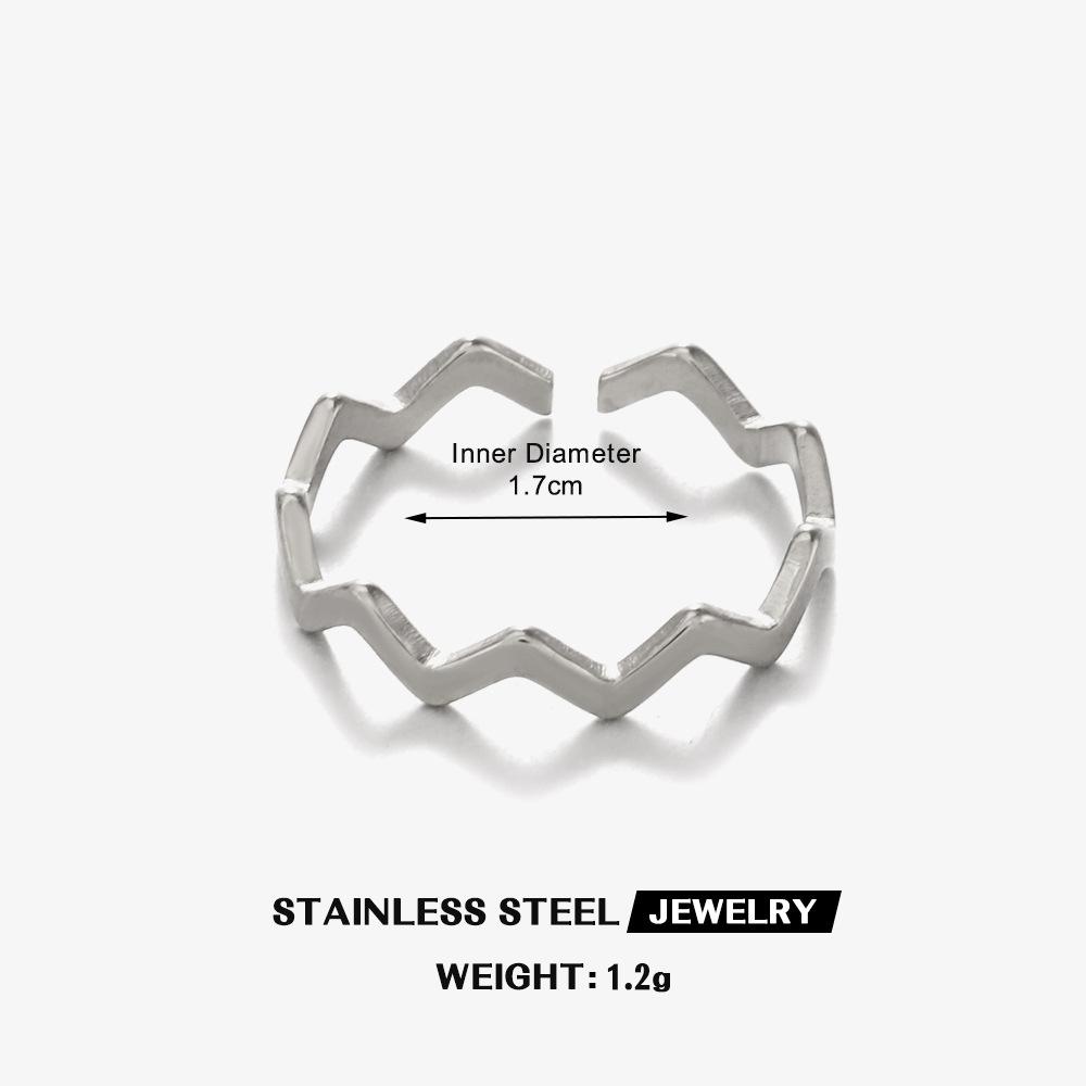 Minimalist Stainless Steel Geometric Lines Wave-shaped Opening Rings for Women Fashion Stackable Finger Jewelry Accessories Gift