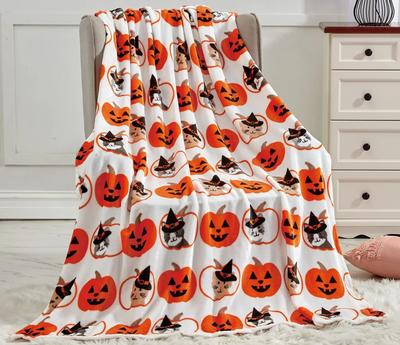 Halloweenská přehozová deka na pohovku, postel, Halloweenská, podzimní, Dárková deka na Den díkůvzdání, Deky s potiskem dýně a ducha, Pohovkové deky#(3)