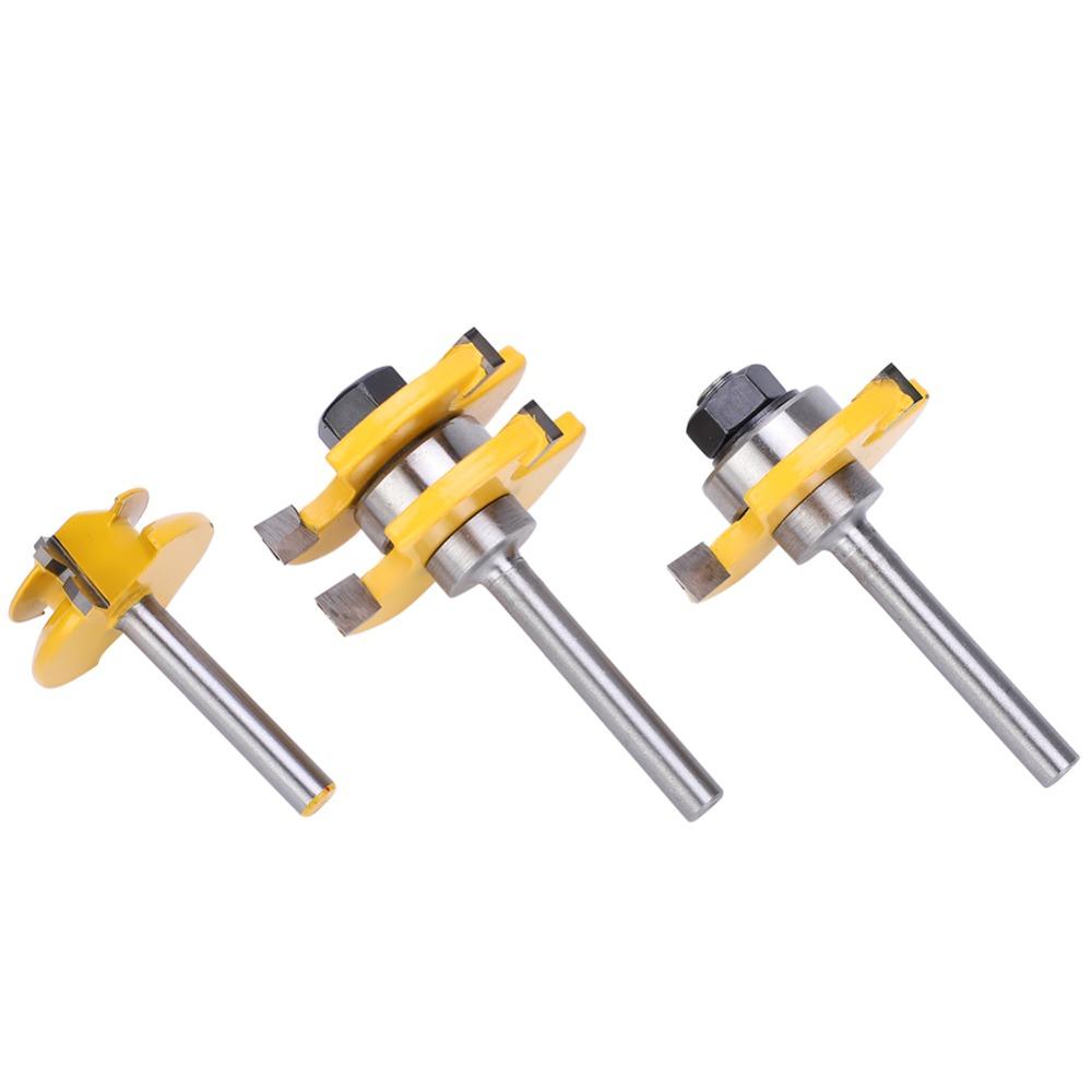 3 Stück 45 Grad Winkel Oberfräser Bit Set 3 Schneiden T-Form 1/4 Zoll Schaft Nut und Feder Set Falz Oberfräser Bit Verstellbares Design
