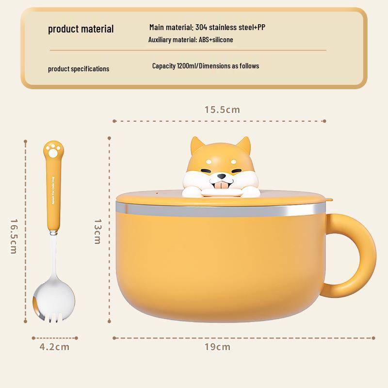Creative Stainless Steel Rice Bowl & Chopsticks Set: Cartoon Style, Ideal for Dormitory & Outdoor Use
