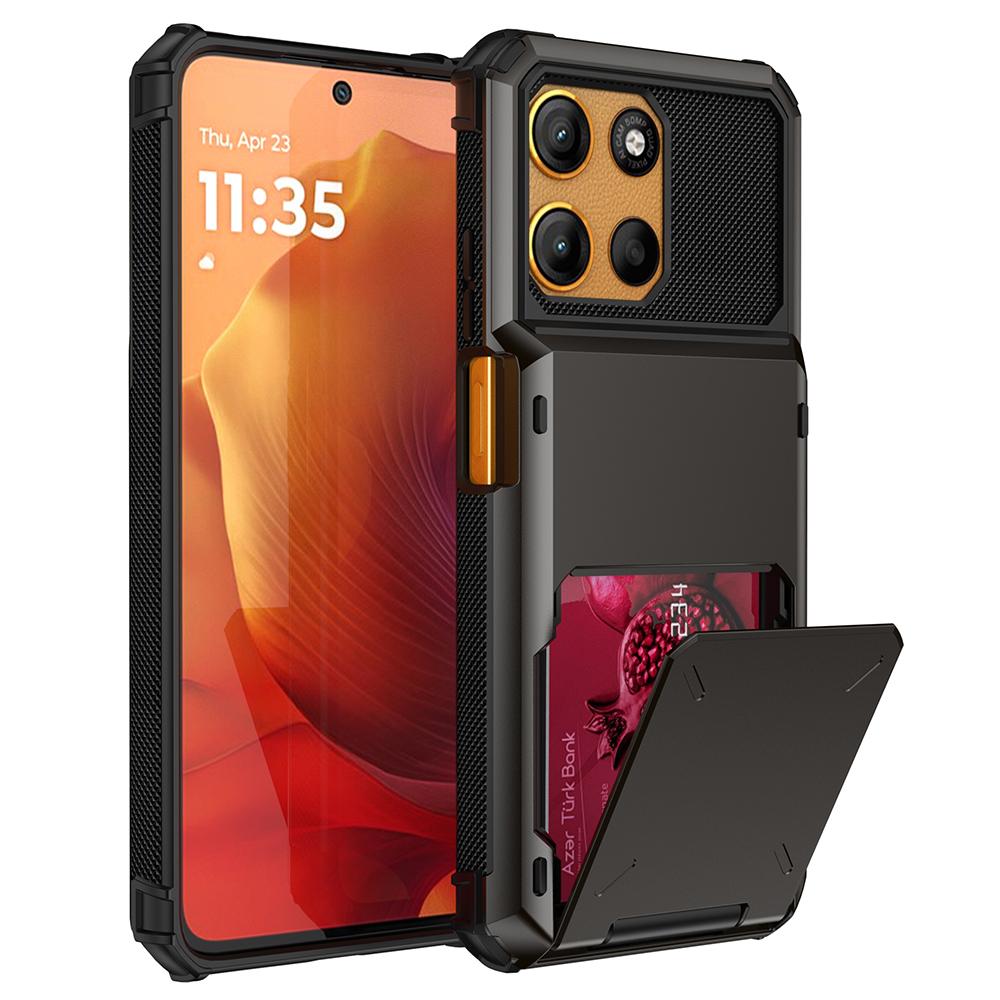 Für Motorola Moto G15 4G Hülle PC + TPU Doppelschicht Rückseite Handyhülle mit Kartenhalter