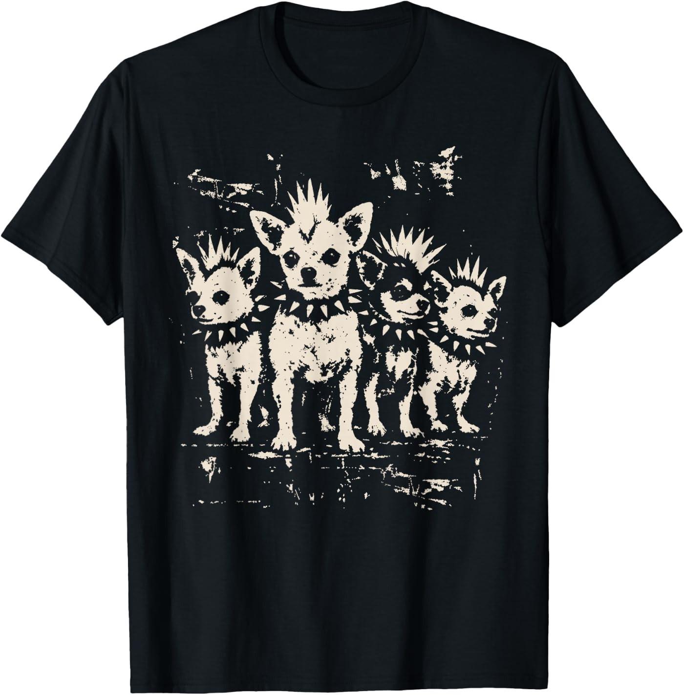 Vintage Punk Chihuahua Rock Chihuahua Mohawk Spiked Collar T-Shirt XXL