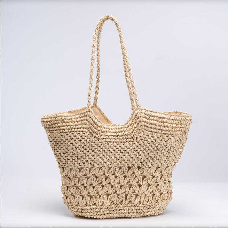 

New hollow shoulder straw bag zipper holiday handwoven bag large capacity tote bag women s holiday beach bag welt zipper