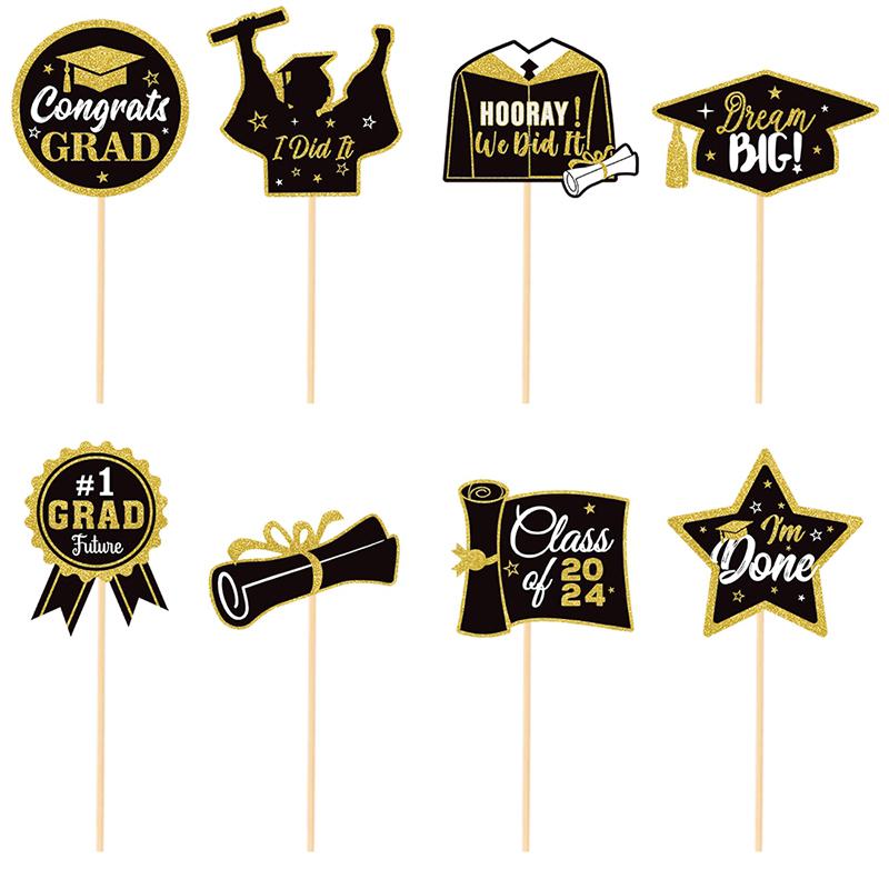 8pcs 2025 Graduation Cupcake Toppers Glitter 2025 Graduation Cupcake Topper For 2025 Graduation Party Cake Decorations Supplies