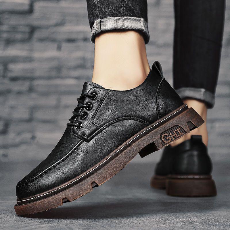 Pantofi bărbați stil britanic negri/maro din piele - Modă de toamnă, Formal/Casual, Ușori, Cu înălțime