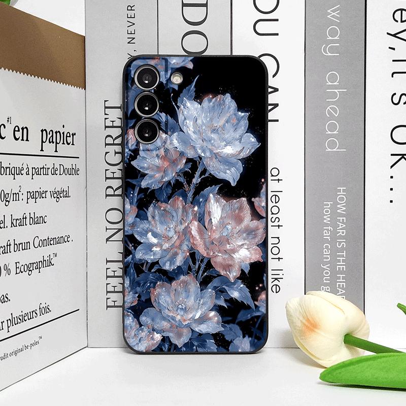Luxurious White Peony Flower Pattern Phone Case for Samsung Galaxy S25 S24+ S23 Ultra S22 Plus S20 S21 FE M53 M34 5G Soft Covers