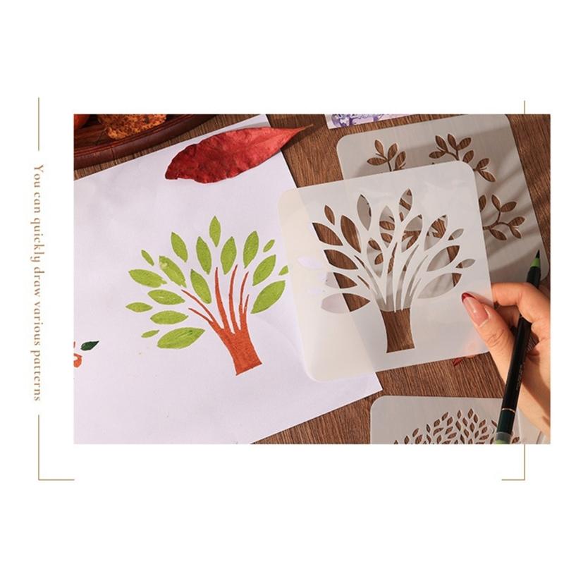 6 Pcs Tree Stencils Cartoon Leaf Stencils Hollow Out Drawing Templates for DIY Projects Reusable Painting Template