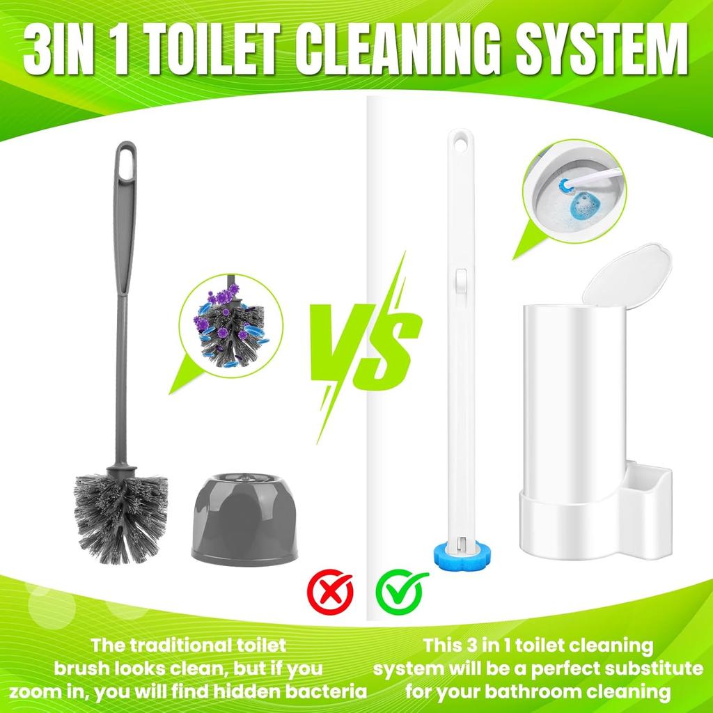 Disposable Toilet Brush Toilet Wand Refills Extended Handle With 12 Cleaner Refills Toilet Brush For Toilet Bowl Cleaners Bathroom Cleaning