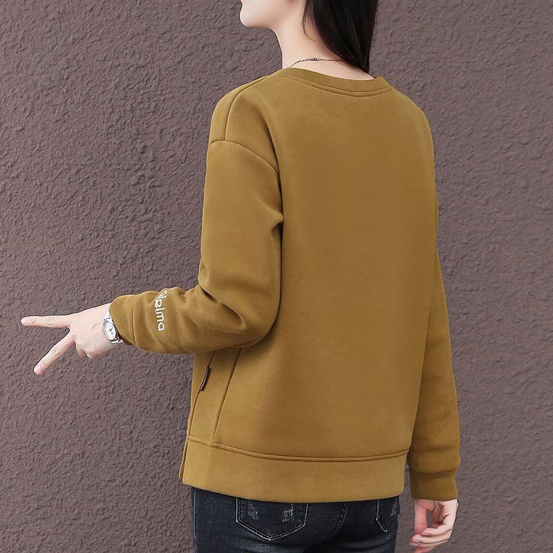 Fashion Embroidered Letter Hoodie Spring Autumn Loose Fit Plus Size Slimming Top for Middle Aged Women