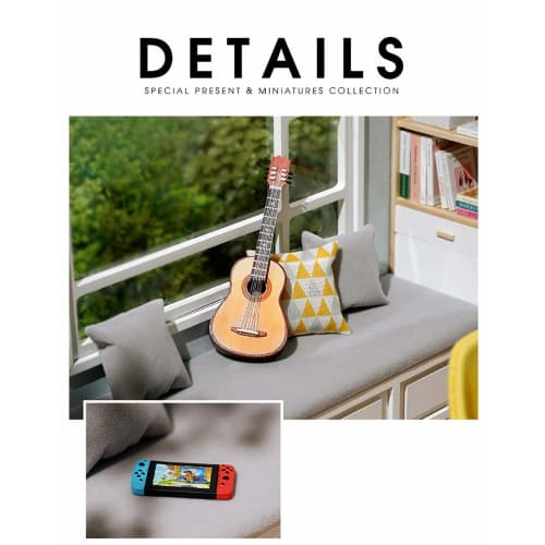 Moin Moin 1/12 Scale Dollhouse Miniature DIY Kit Set, Sunshine Bear Room, Doll House | LED Light + Acrylic Case + Building Tools (Product Code: 2007DH