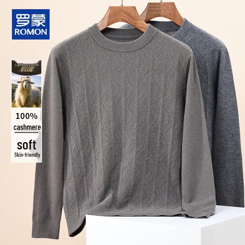 

ROMON Men s 100% Cashmere Cable Knit Crew Neck Sweater L