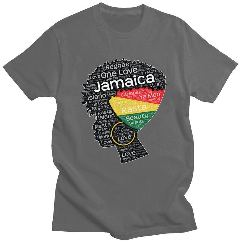 Individuelle Jamaika Jamaikanerin Afro-Puff T-Shirts für Herren Kurzarm Freizeit T-Shirt Afro Wortkunst T-Shirts Reine Baumwolle T-Shirts