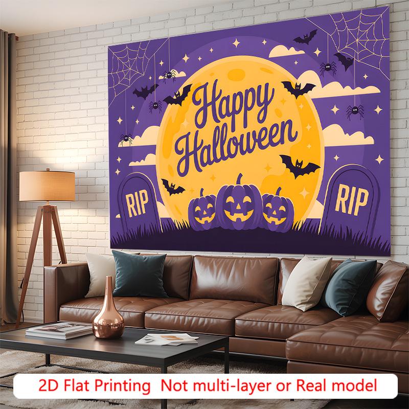 Party Backdrop Halloween Moon Flat Pumpkins Bats Tombstones Full Event Photo Background Party Decor