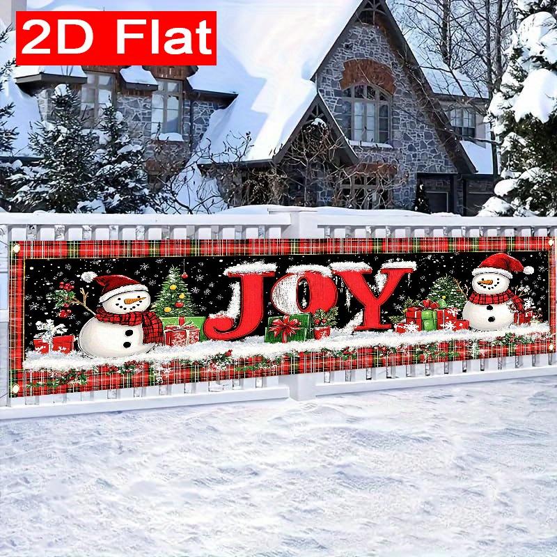 Red Festive Snowman & Candy Cane Christmas Outdoor Fence Banner, Garden Yard Holiday Decor