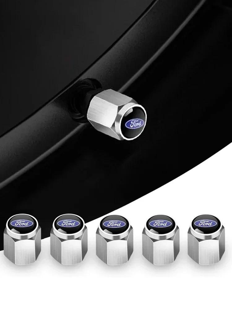 New 2026 Car Sticker Ford New 2025 Hot 5pc Metal Car Logo Tire Wheel Cap Air Valve Stem Cover For Ford Fiesta Focus 3 4 MK3 MK4