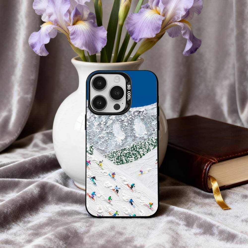S-Schneeberg S-Skifahren Ski Handyhülle Für iPhone17,16,15,14,13,12,11 Plus,Pro Max Schwarz Candy Silber Beschichtet Hülle