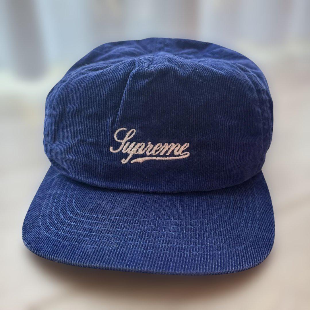 

[USED] Supreme Corduroy Cap, Navy, Cursive Logo