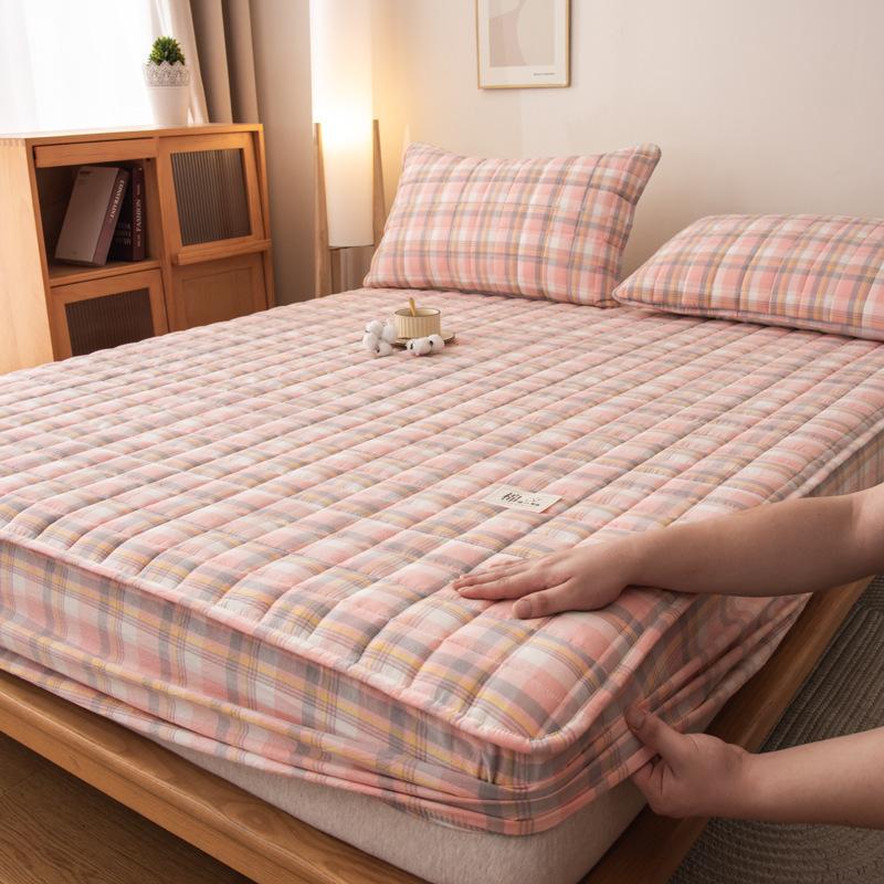 Klasse A Baumwolle Antibakteriell Gestepptes Einzelbettlaken Haushalt Matratzenschoner Rundum-Bettbezug Staubdicht und Rutschfest für Vier Jahreszeiten